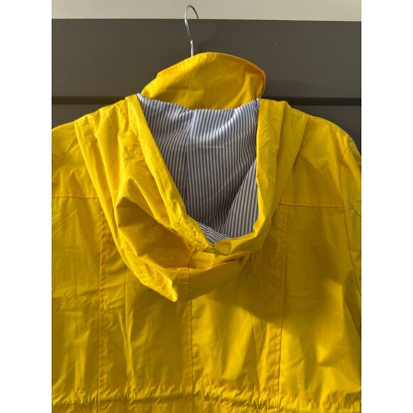 Yellow Hooded Rain Jacket With Drawstring & Snap Closures Size S Striped Lining - Picture 8 of 8